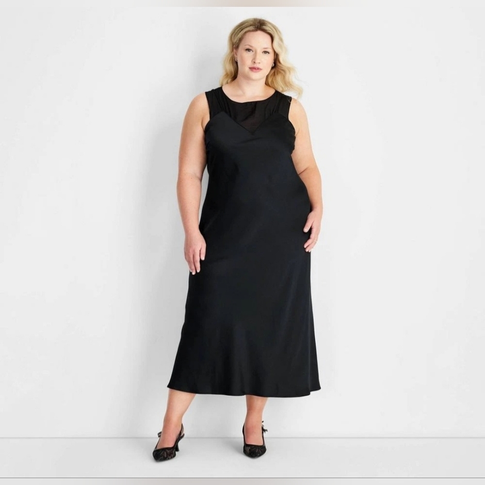 Women's Sleeveless Mixed Media Ankle Slip Dress - Future Collective Black